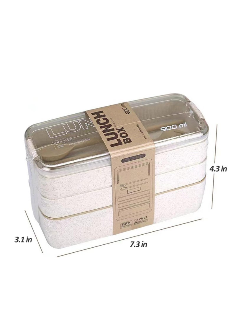 Oasisgalore Bento Box with Cutlery Set – 3-Compartment Japanese Lunch Box, Microwave & Dishwasher Safe(Beige)  - Image 2