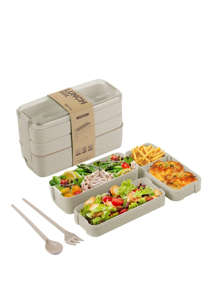Oasisgalore Bento Box with Cutlery Set – 3-Compartment Japanese Lunch Box, Microwave & Dishwasher Safe(Beige)  - Image 3