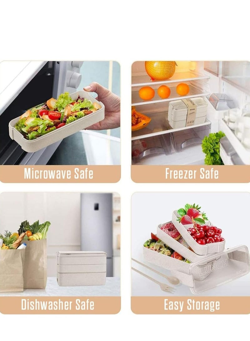 Oasisgalore Bento Box with Cutlery Set – 3-Compartment Japanese Lunch Box, Microwave & Dishwasher Safe(Beige)  - Image 4