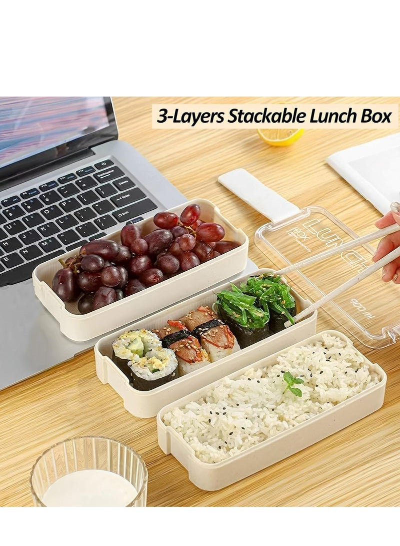 Oasisgalore Bento Box with Cutlery Set – 3-Compartment Japanese Lunch Box, Microwave & Dishwasher Safe(Beige)  - Image 5