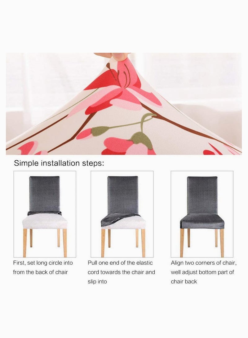 SYOSI Chair Covers Spandex Super Fit Stretch Parsons Removable Washable Kitchen Protector for Dining Room Hotel Ceremony Shili Peach Blossom 4 Pcs  - Image 4