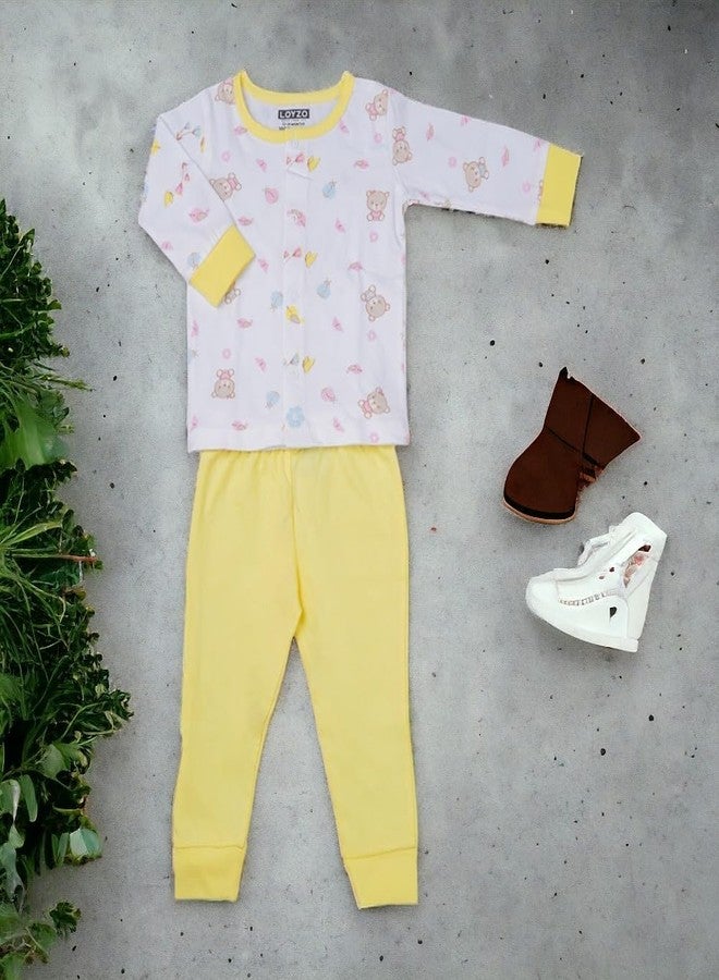 LOYZO Super Soft Unisex Baby Clothing Set - Full Sleeve Front Open Tshirt & Trouser Pajama Pant Set for Newborn 0-3 Months Old 100% Cotton (Yellow) - Image 4