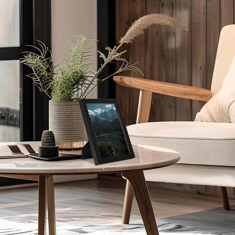 KAIWIN إطار صور KAIWIN 13 × 18 سم أسود مجموعة من 4 إطارات صور خشبية 5 × 7 بوصة إطار صور خشبي بزجاج أكريليك، إطار للطاولة والتركيب على الحائط وزن معتدل - Image 2