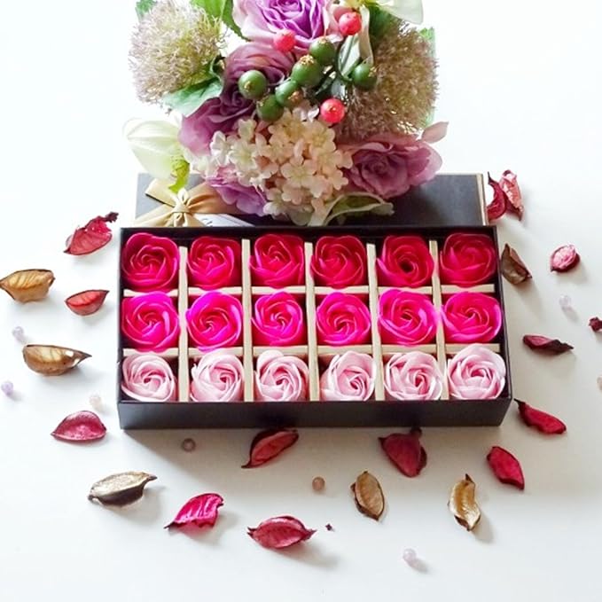TEEROVA 18Pcs Rose Soap Flower Handmade Rose Scented Bath Soap Petals in Gift Box E - Image 2