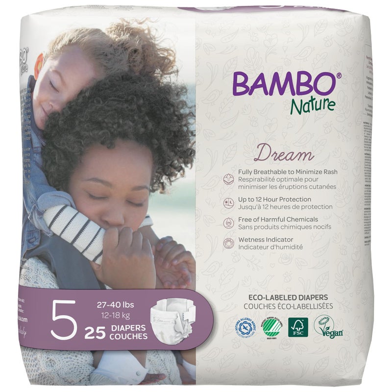 BAMBO NATURE حفاضات بامبو ناتشر المميزة الصديقة للبيئة للأطفال، الحجم 5 (27-40 رطل)، 25 قطعة - Image 1