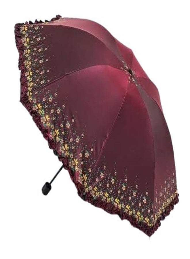 Portible Princess Umbrella with Lace Decoration for Women & Girls | Stylish Designer Folding Matching Carry Bag Elegant Multi-Color Rain Sun Protection Lightweight, Windproof Portable Travel - Image 1