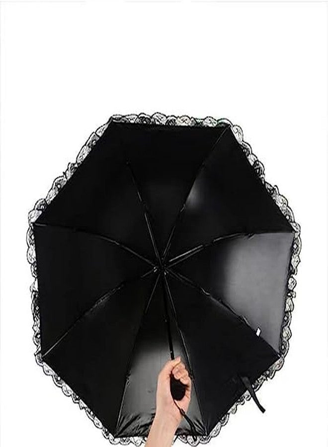Portible Princess Umbrella with Lace Decoration for Women & Girls | Stylish Designer Folding Matching Carry Bag Elegant Multi-Color Rain Sun Protection Lightweight, Windproof Portable Travel - Image 5