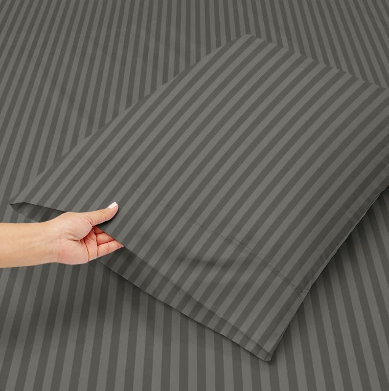 VAS COLLECTIONS Premium Glace Cotton Solid/Stripe King Bedsheet with 2 King Size Pillow Covers | Double Bed with 210 TC Glace Cotton | Size - King Size 90x100 inches - Grey - Image 3
