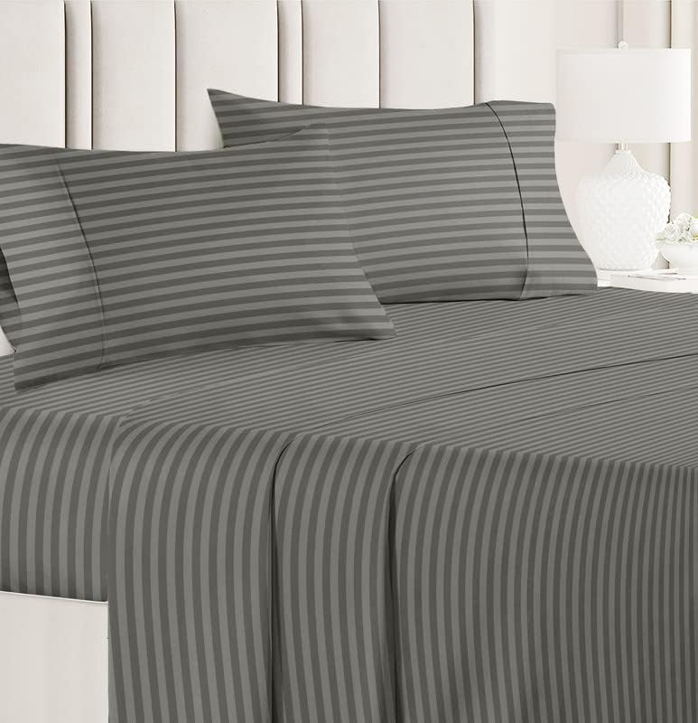 VAS COLLECTIONS Premium Glace Cotton Solid/Stripe King Bedsheet with 2 King Size Pillow Covers | Double Bed with 210 TC Glace Cotton | Size - King Size 90x100 inches - Grey - Image 2
