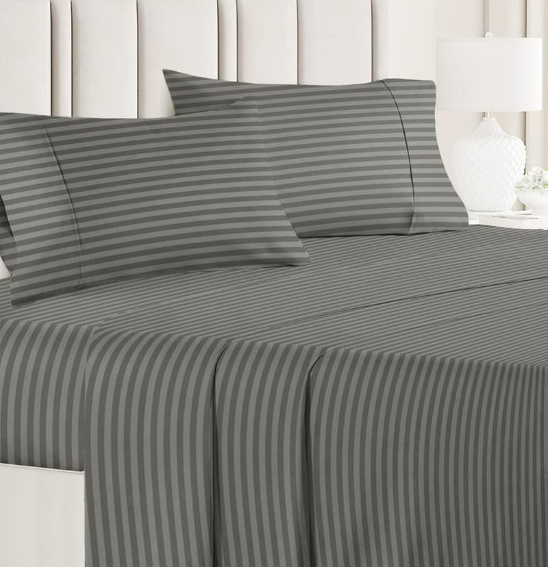 VAS COLLECTIONS Premium Glace Cotton Solid/Stripe King Bedsheet with 2 King Size Pillow Covers | Double Bed with 210 TC Glace Cotton | Size - King Size 90x100 inches - Grey - Image 1