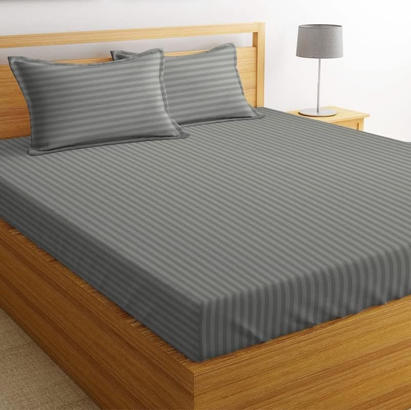 VAS COLLECTIONS Premium Glace Cotton Solid/Stripe King Bedsheet with 2 King Size Pillow Covers | Double Bed with 210 TC Glace Cotton | Size - King Size 90x100 inches - Grey - Image 5