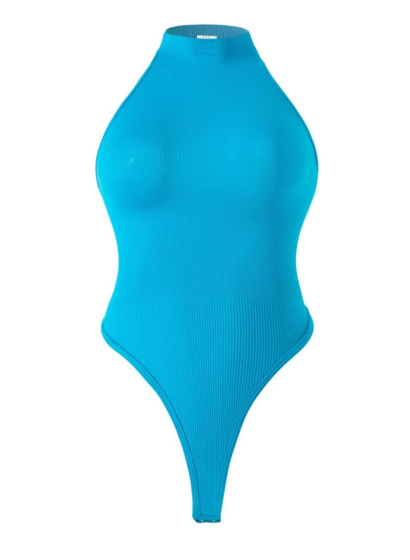Loquat Women's Solid Color Bodysuit Shapewear Thong Tummy Control Slimming Jumpsuit Lifting Bodysuit Sky Blue  - Image 1