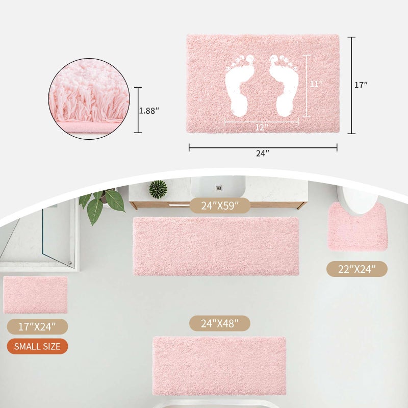 Disolla Pink Bathroom Rug 17x24 - Non-Slip Plush Small Bath Mat, Highly Absorbent & Ultra Soft Fluffy Floor Mat, Machine Washable for Shower and Tub - Image 2