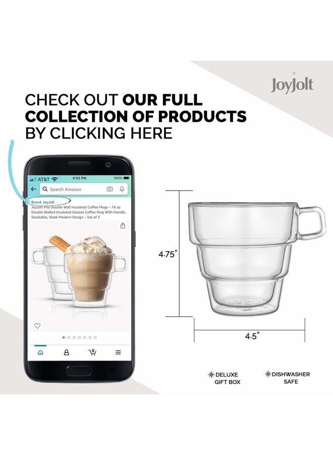 JoyJolt Pila Double Wall Insulated Coffee Mugs – 16 oz Double Walled Insulated Glasses Coffee Mug With Handle, Stackable, Sleek Modern Design – Set of 2 - Image 2