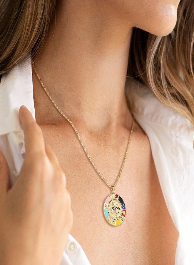 HZMAN Evil Eye Necklace for Women Retro Enamel 18K Gold Plated Round Medal Necklace Pendant Good Luck Amulet Jewelry Gift (Colorful-5) - Image 2