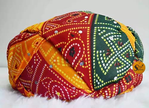 Sage Square Rajasthani Traditional Turban Pagdi Safa for Marriage Mehandi Holi Function Decoration for Kids, Men and Women (Free Size) - Image 2