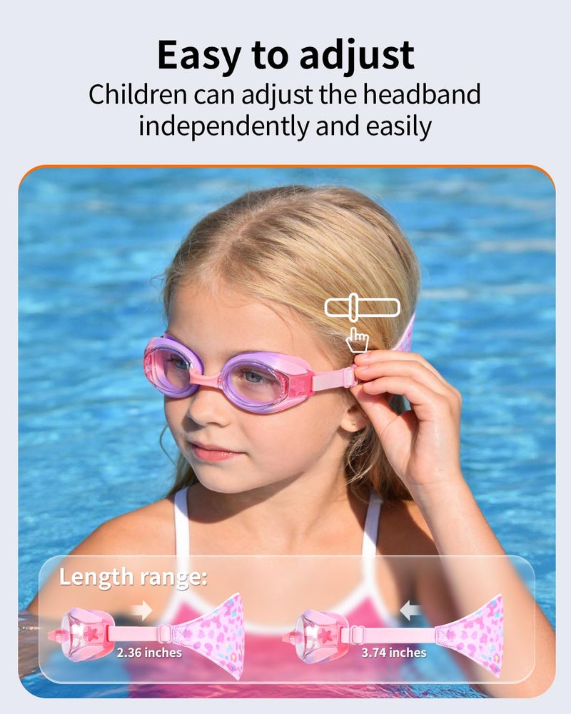 Pixel Panda Kids Goggles with Fabric Strap for 3-14, No Hair Pulling, Swim Goggles for Boy & Girls, Ideal for Swim Class, Pink-purple - Image 2