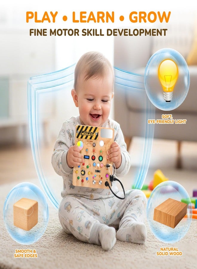 Dreamon Busy Board for Toddlers 1-3 - Montessori Toys for 1 2 3 Year Old, Wooden Toy Sensory Activity Board with 12 Activities & 22 Lights, Educational Travel Toys for 1+ Year Old Boy & Girl Birthday Gift - Image 4