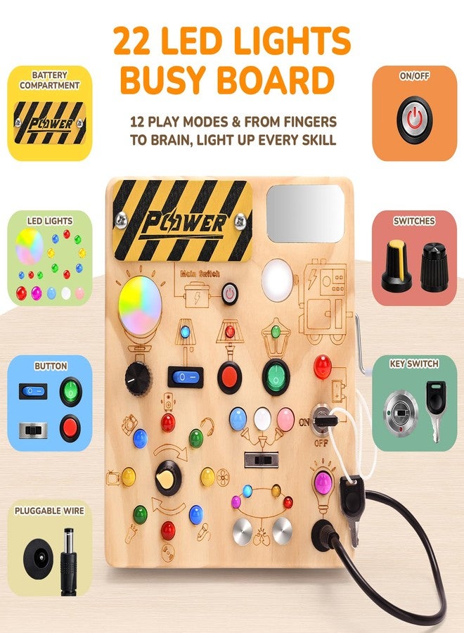 Dreamon Busy Board for Toddlers 1-3 - Montessori Toys for 1 2 3 Year Old, Wooden Toy Sensory Activity Board with 12 Activities & 22 Lights, Educational Travel Toys for 1+ Year Old Boy & Girl Birthday Gift - Image 2