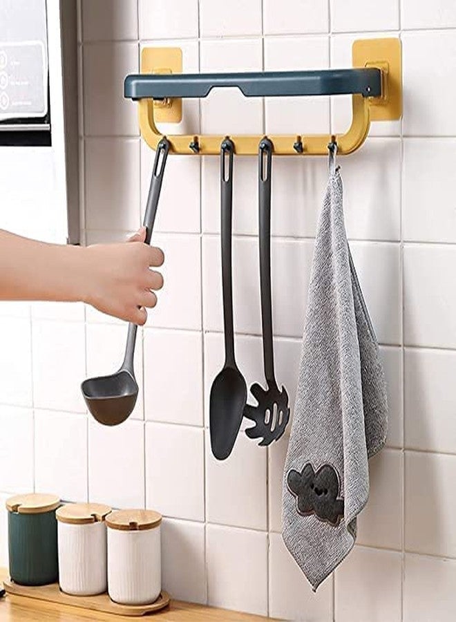 ARTO Double Layer Towel Rod Holder with Hooks - 36cm Wall Mounted Towel Rail & Kitchen Utensil Rack - No Drill Bathroom Organizer, Nordic Style Hanger for Hand Towels, Spatulas, Ladles (Multicolor) - Image 5