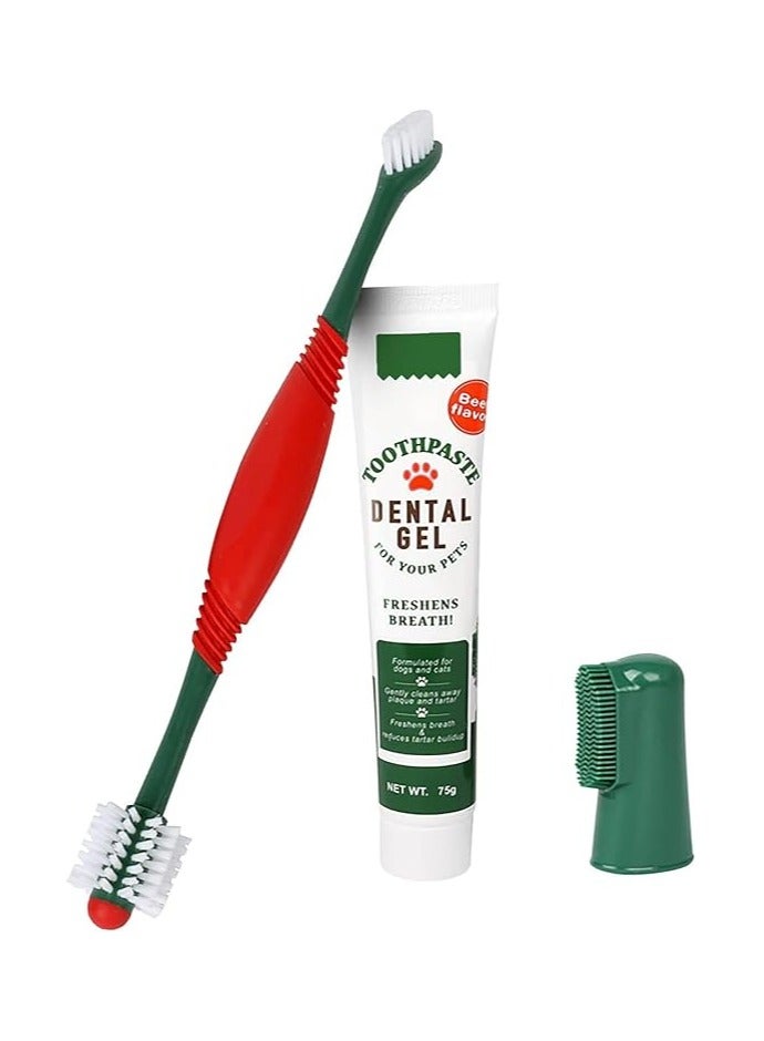 Histotree Pet Dog Tooth Brushing Kit - Dog Finger Toothbrush, 360° Toothbrush & Beef Flavor Toothpaste for Dogs Puppy Cats Teeth Oral Cleaning, Fresh Breath, Reduces Plaque & Tartar Buildup Dental Care Kit - Image 1