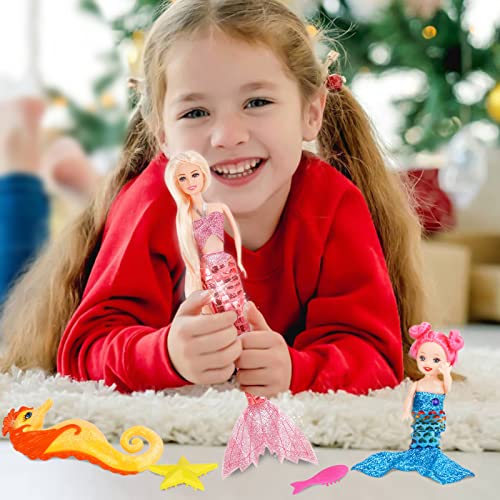 BETTINA 12'' Mermaid Princess Doll with 3'' Mermaid & Seahorse Play Gift Set | Mermaid Toys with Accessories and Doll Clothes for Little Girls (Pink) - Image 4