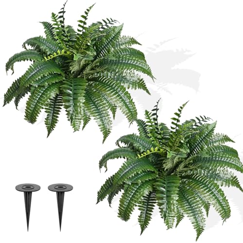 FAJUNZH 2 Pack Fake Artificial Ferns with Spike for Outdoors Look Real, 38 Branches Large Faux Boston Planter Realistic UV Resistant Hanging Artificial Fake Plants for Porch Patio - Image 1