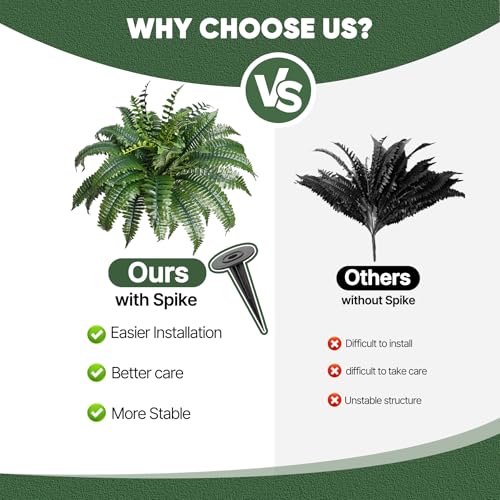 FAJUNZH 2 Pack Fake Artificial Ferns with Spike for Outdoors Look Real, 38 Branches Large Faux Boston Planter Realistic UV Resistant Hanging Artificial Fake Plants for Porch Patio - Image 4