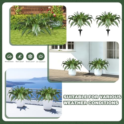 FAJUNZH 2 Pack Fake Artificial Ferns with Spike for Outdoors Look Real, 38 Branches Large Faux Boston Planter Realistic UV Resistant Hanging Artificial Fake Plants for Porch Patio - Image 5