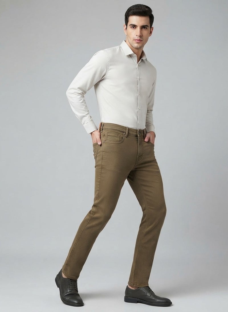 AUXOM Men's Slim Ankle Jeans - Khaki - Image 1