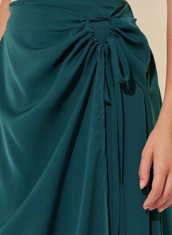 Take Two Solid Drawstring Tie Wrap Midi Skirt - Image 3