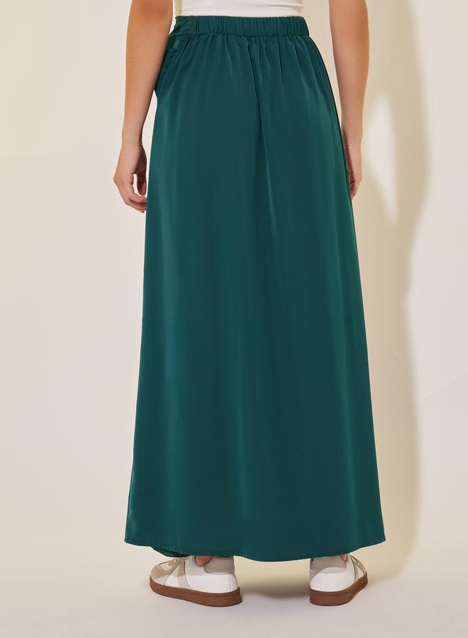 Take Two Solid Drawstring Tie Wrap Midi Skirt - Image 4
