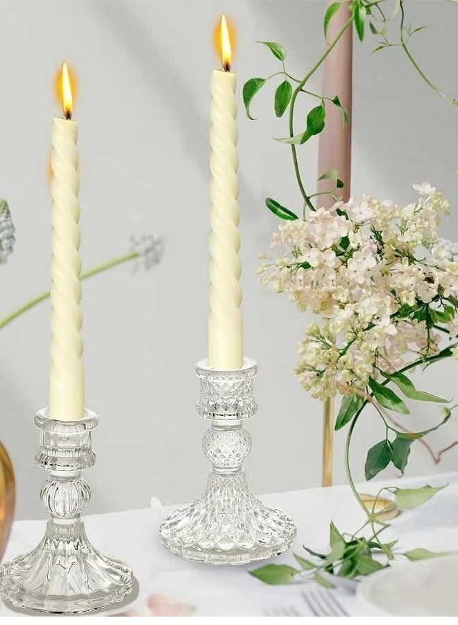 Beauenty Clear Glass Candlestick Holders,2pcs Set Include Taper Candle Holders and Stripe Candle Holders,Two Style for Formal Events, Wedding, Festival,Church, Party & Festival Decoration - Image 1
