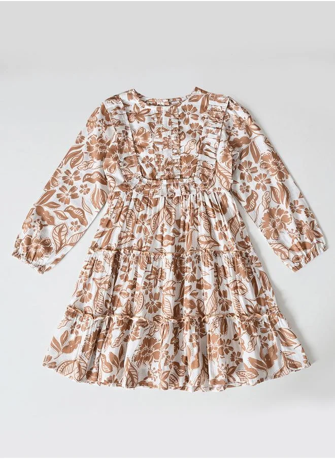 بيلا مودا Bella Moda Floral Print Buttoned Tiered Knee-Length Dress