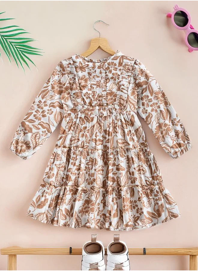 بيلا مودا Bella Moda Floral Print Buttoned Tiered Knee-Length Dress