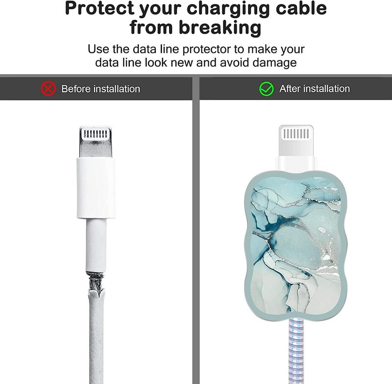 VNJ ACCESSORIES Protective Charger Case for iPhone 18W 20W iPhone 16 15 14 13 12 11 Pro Max Charging Cable Charger Protective Cover Data Cable Protective Sleeve-Green Marble - Image 4
