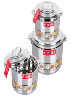 Esteelo Set of steel food containers, 3 pieces, Multiple sizes  - Image 3