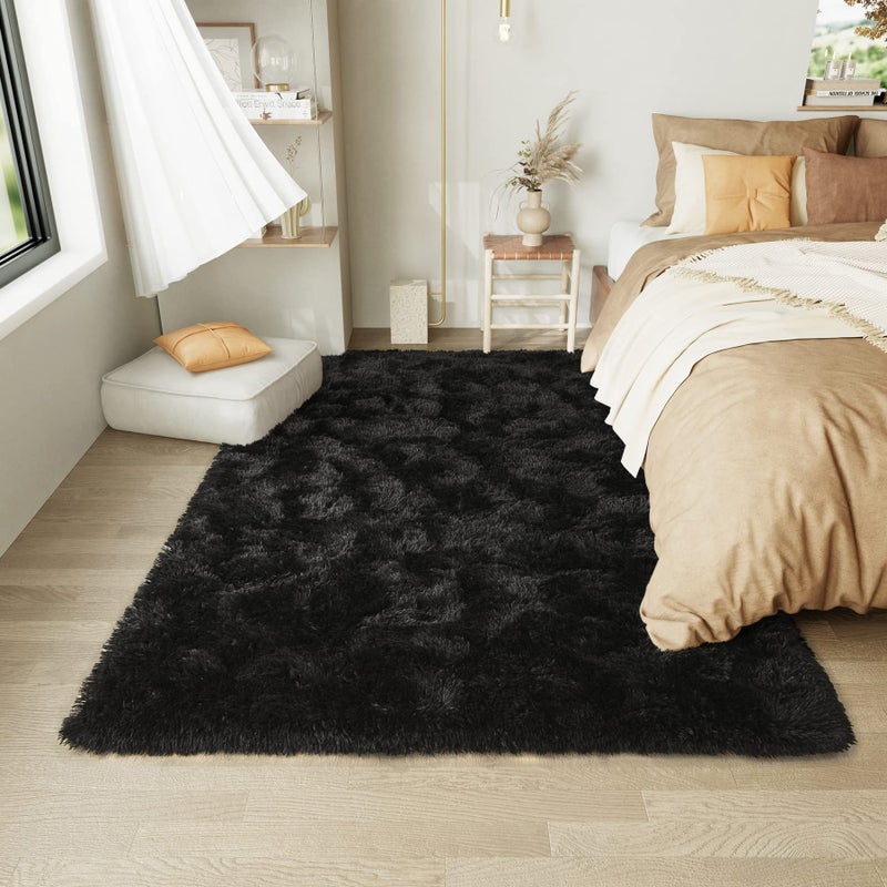 LOCHAS Ultra Soft Indoor Modern Area Rugs Fluffy Living Room Carpets for Children Bedroom Home Decor Nursery Rug 4x6 Feet  Black - Image 1