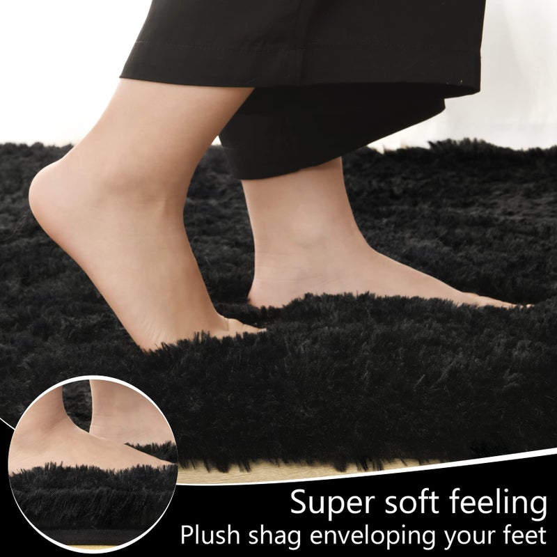 LOCHAS Ultra Soft Indoor Modern Area Rugs Fluffy Living Room Carpets for Children Bedroom Home Decor Nursery Rug 4x6 Feet  Black - Image 3