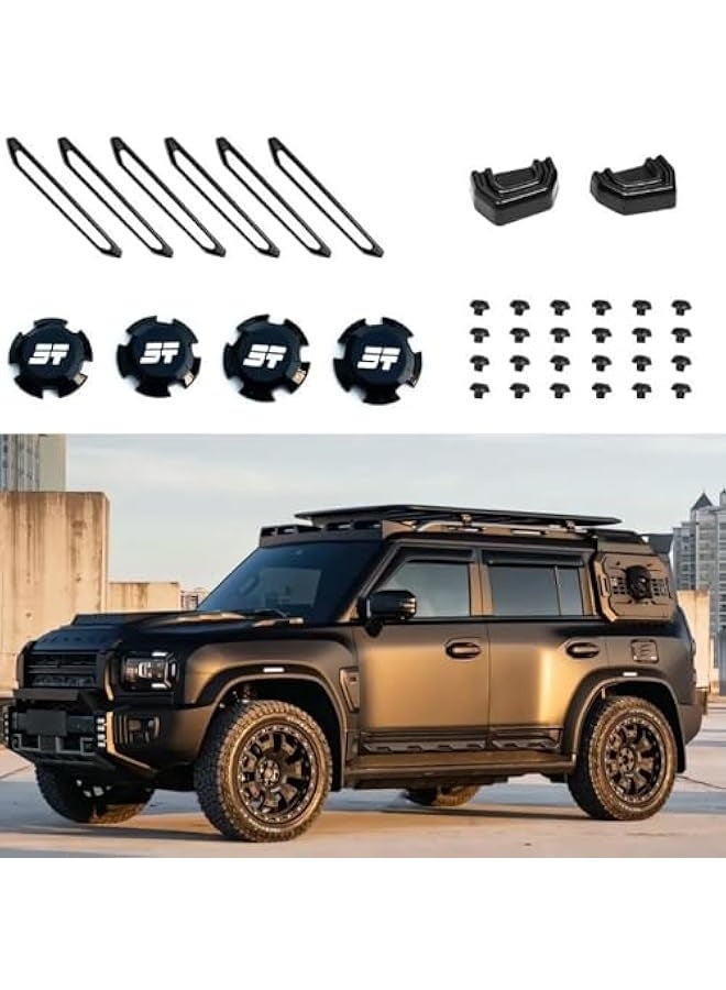 Topleo Matte Black Roof Rack, Wheel Covers, Bumper Hooks Compatible with Jetour T2 2023-2025 Models [36 decorative pcs]  - Image 1