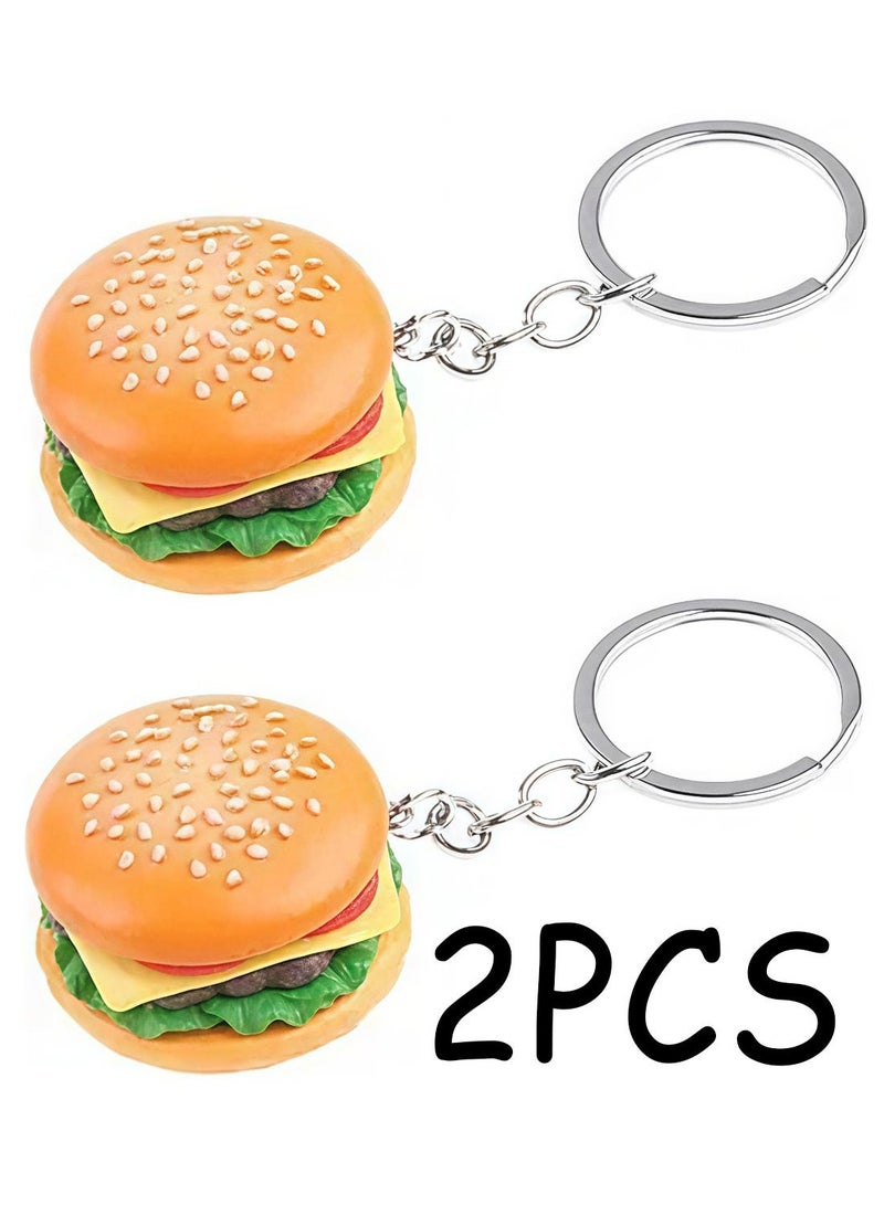 Novelty Simulation Cheeseburger Hamburger Handmade Pendant Key Chain Pack Of 2 Fashion Fun Food Style Jewelry For Women, Portable Key Ring Accessory For Bag Decoration And Daily Car Key Organizing - Image 1