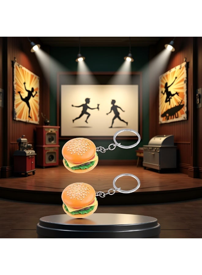 Novelty Simulation Cheeseburger Hamburger Handmade Pendant Key Chain Pack Of 2 Fashion Fun Food Style Jewelry For Women, Portable Key Ring Accessory For Bag Decoration And Daily Car Key Organizing - Image 2
