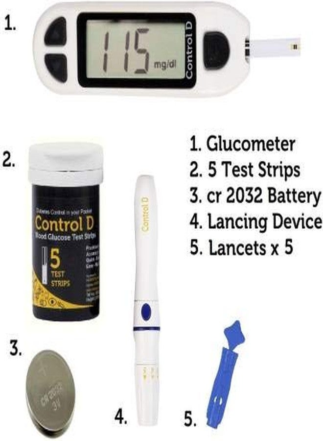 كونترول_دي جهاز مراقبة مستوى السكر في الدم Control D مع 5 شرائط قياس نسبة السكر في الدم (أبيض) - Image 2