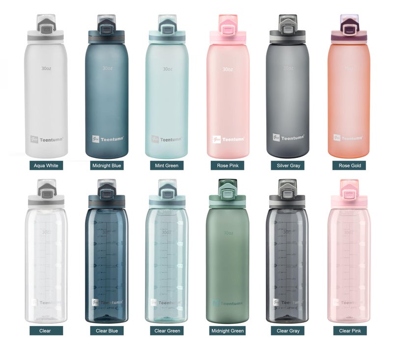 Teentumn Water Bottle BPA Free Tritan with Time Markers, 30oz Large Durable Gym Plastic Bottle for Fitness, Outdoor Enthusiasts, Leakproof Clear Pink (Pack of 1) - Image 5