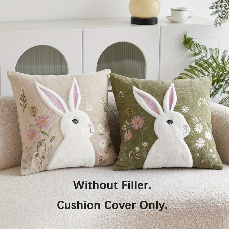 Easter Floral Rabbit Embroidered Pillow Cover Khaki 17.72x17.72inch Decorative Indoor Cushion Cover Insert Not Included - Image 4