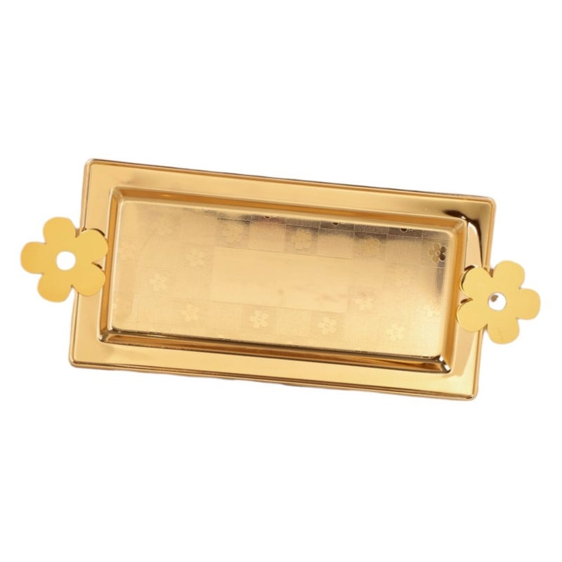 Soleter Jasmine Serving Tray Gold Small - Rectangular Metal Tray with Flower-Shaped Handles & Textured Pattern, Premium Home Decor for Entertaining, Weddings & Special Occasions