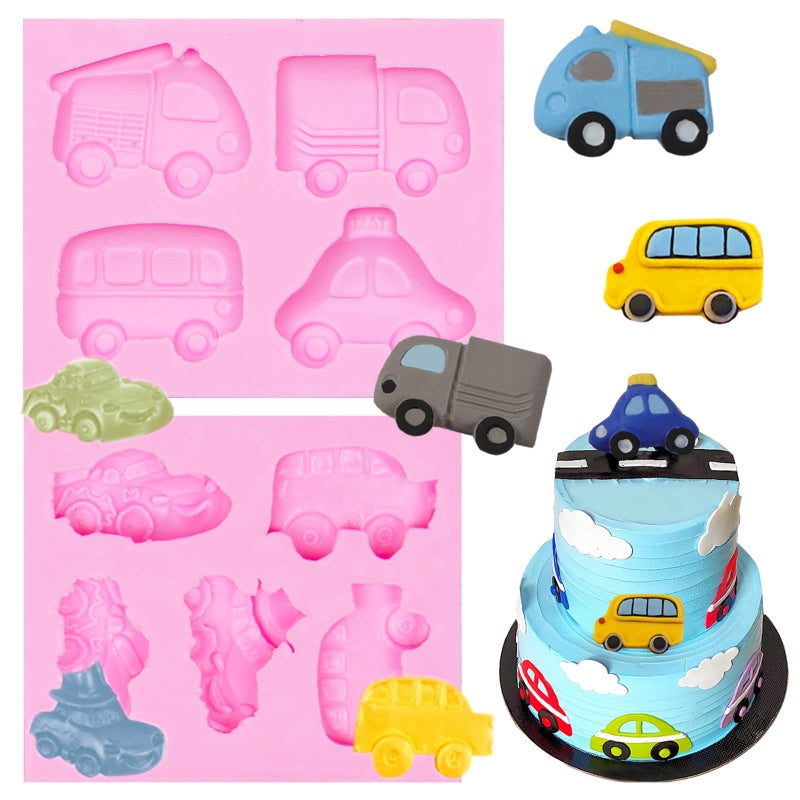 Xcake Lcook Car Silicone Chocolate Molds 2 Pcs  Sports Car Taxi Bus Fondant Molds for Birthday Baby Shower Cake Decoration Candy Sugar Craft Gum Paste Ice Cube Baking Epoxy Resin - Image 1