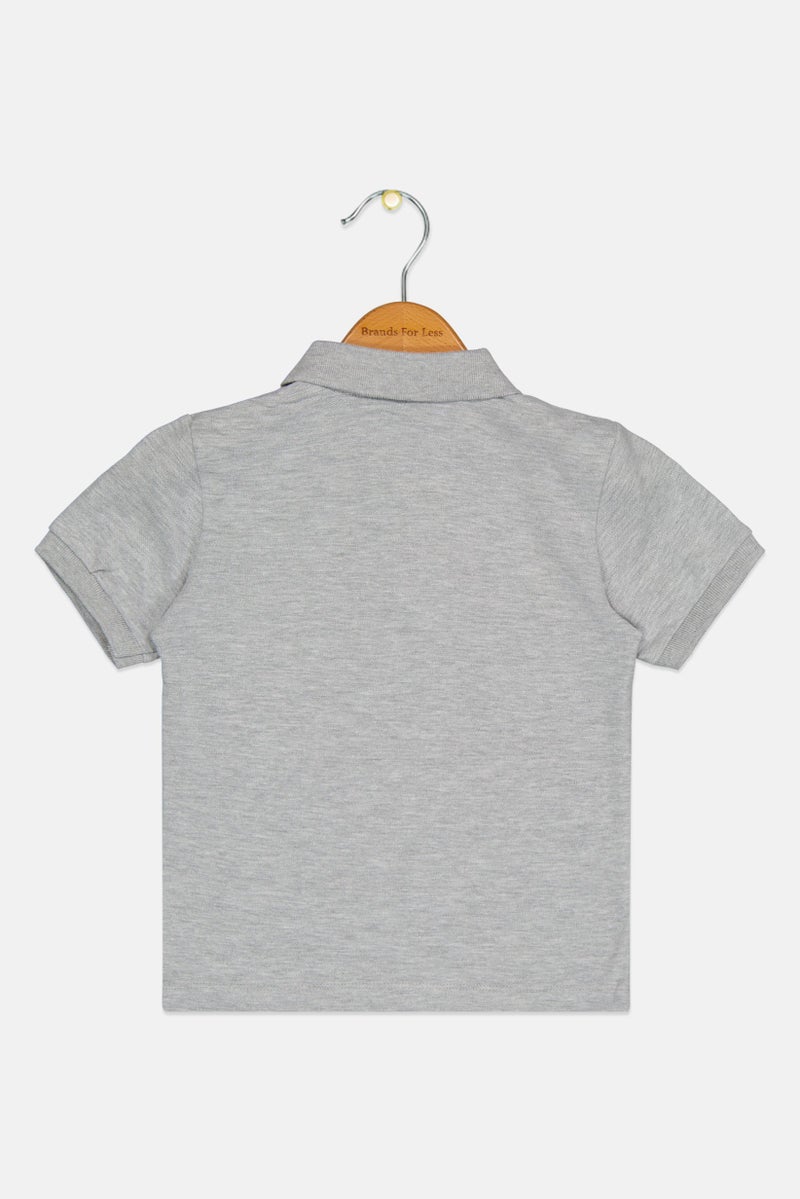 PERRY ELLIS قميص بولو قصير الأكمام مزين للأطفال الأولاد، رمادي - Image 2