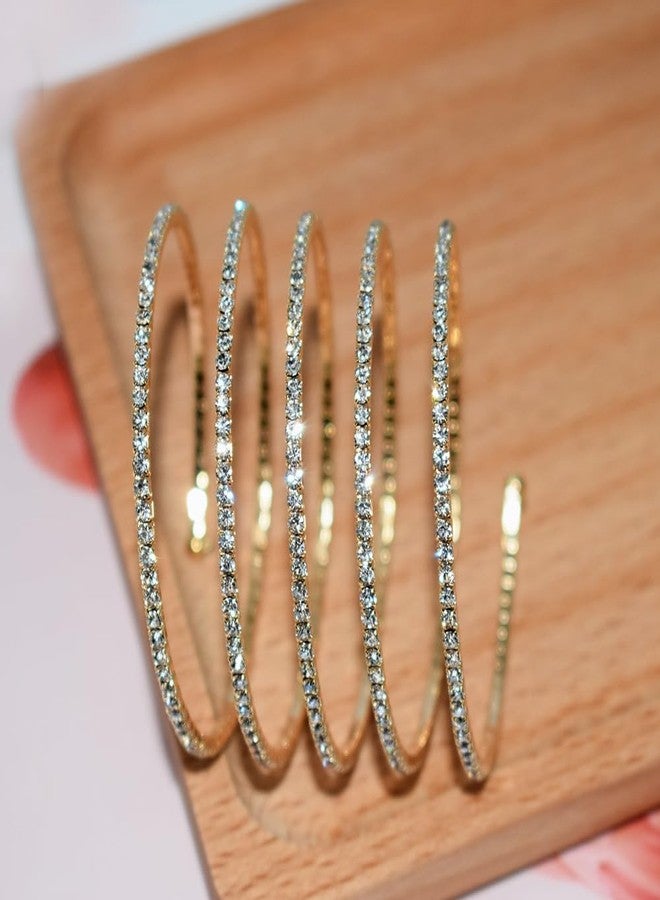 Pingyongchang Rhinestone Arm Cuff Jewelry for Women - Multilayer Sparkling Crystal Bracelet, Upper Arm Bangle Strand Wrap - Silver Prom Bridal Jewelry for Party Bride Wedding - 5 Layers Gold - Image 2