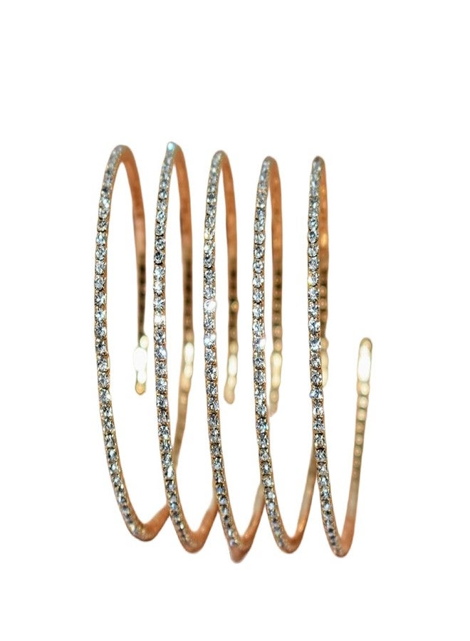 Pingyongchang Rhinestone Arm Cuff Jewelry for Women - Multilayer Sparkling Crystal Bracelet, Upper Arm Bangle Strand Wrap - Silver Prom Bridal Jewelry for Party Bride Wedding - 5 Layers Gold - Image 1